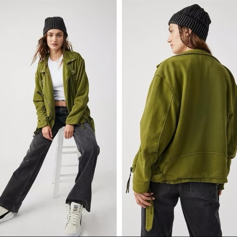 Free People Rebel Knit Oversized Moto Jacket – Olive – Size S – NWT - Picture 10 of 10